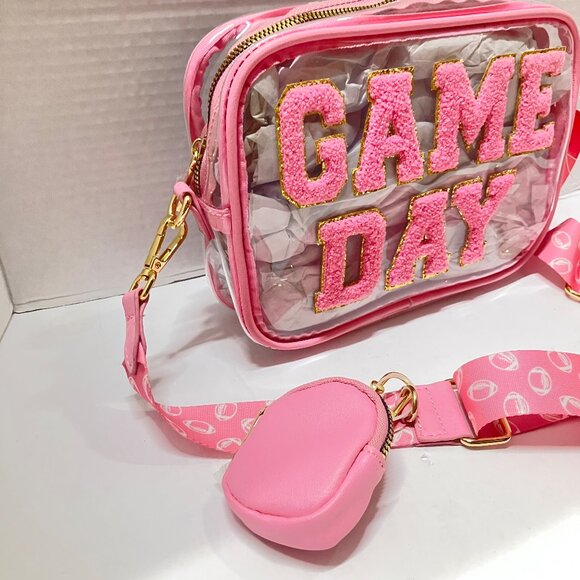 Betsey Johnson  XOCHEER Kitsch Football Clear Stadium Bag Web Strap & Coinpurse - Picture 2 of 4